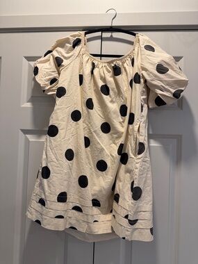 Cream Polka Dot Puff-Sleeve Dress - Unbranded